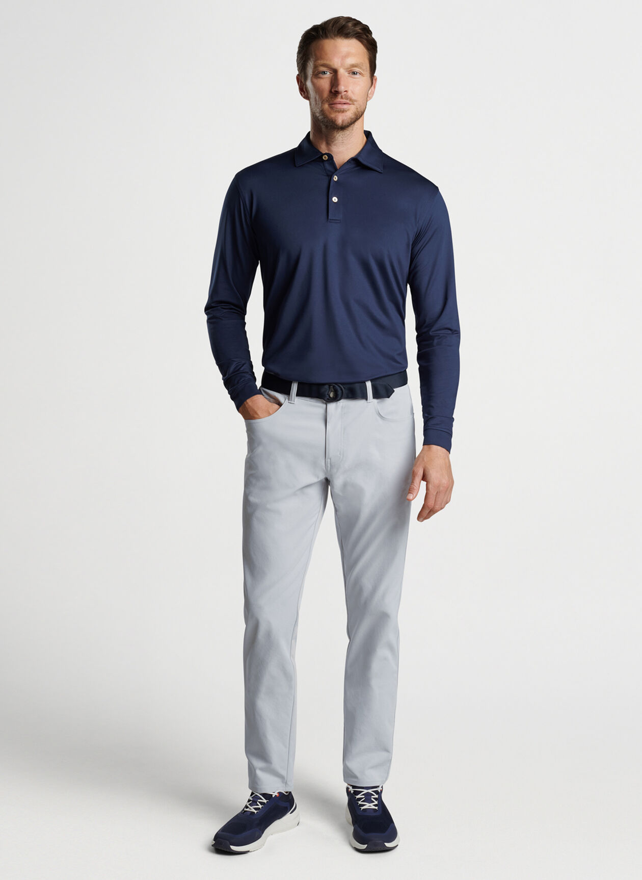 Solid Stretch Jersey Long Sleeve Polo | Peter Millar