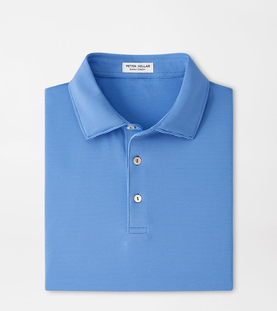 Peter Millar Summer Comfort men Polo Shirt LARGE blue white striped Wicking  golf