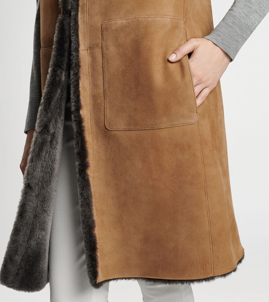 Amelie Reversible Shearling Long Vest image number 4