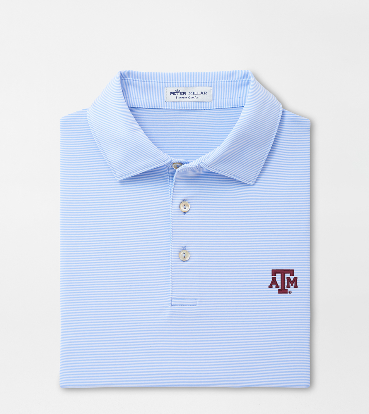 Texas A&M Peter Millar Jubilee Stripe Performance Polo S / Maroon/White